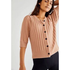 Free People Cafe Cream Ribbed Knit Button Cardi Sweater Women's Size Small S